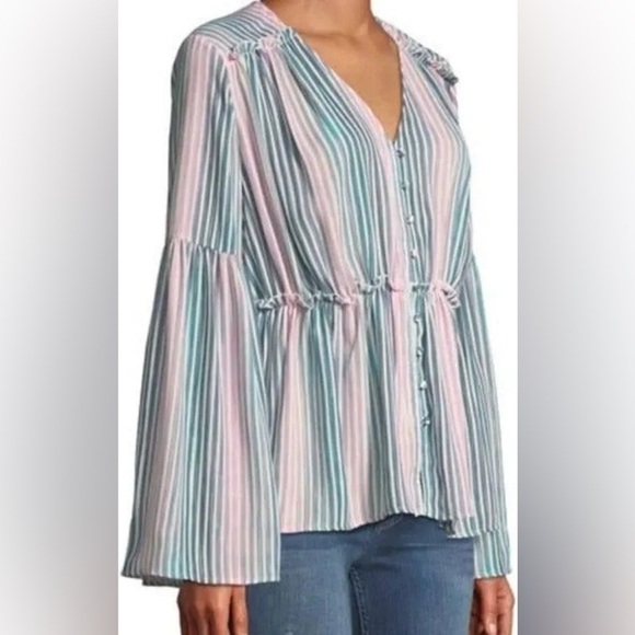 Catherine Malandrino • Striped Bell Sleeve Blouse - Picture 2 of 10